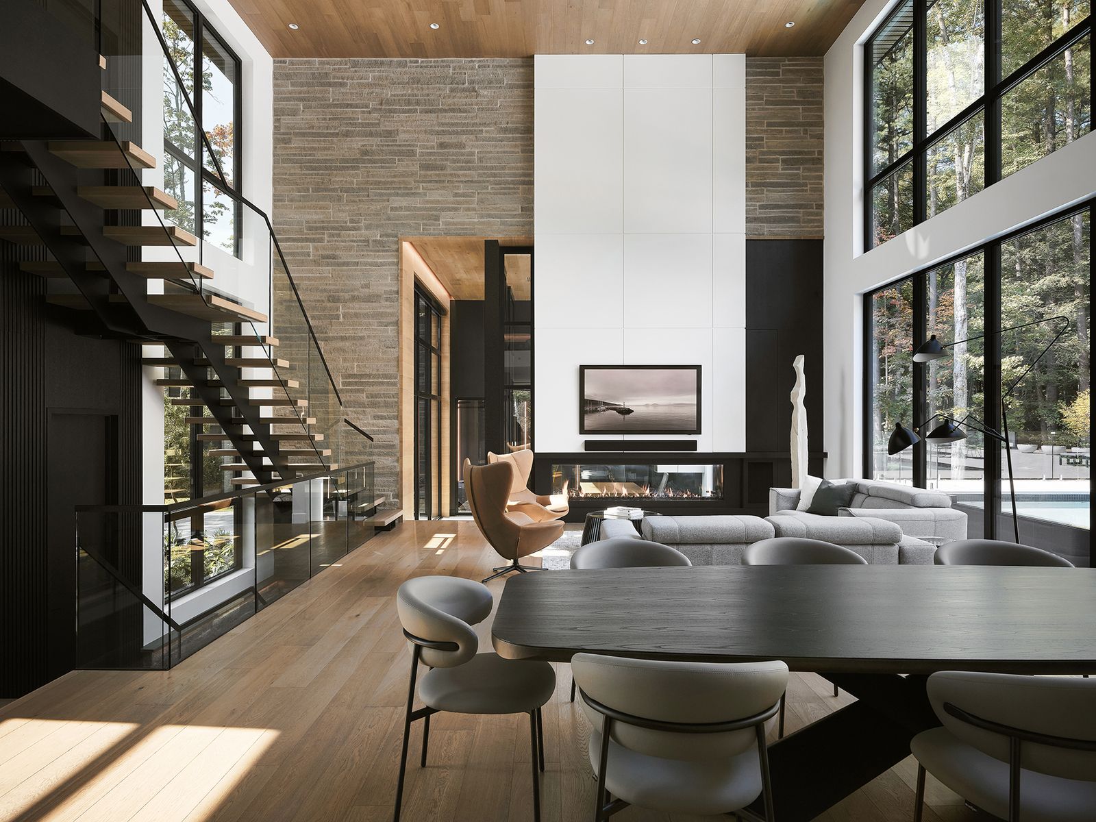 Escalier architectural sur mesure réalisé avec des matériaux haut de gamme.